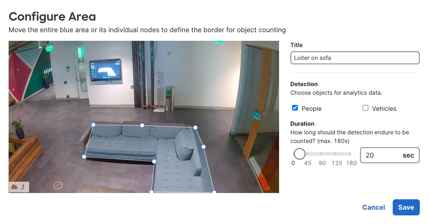 Zone configuration interface for dwell time detection